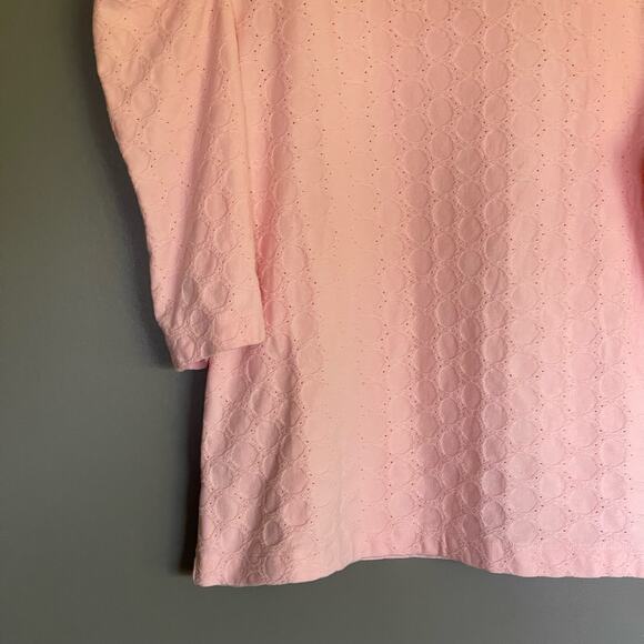 LOFT Eyelet Puff Sleeve Tee Pink Size XL Popover Crewneck Lightweight Feminine - Picture 5 of 14